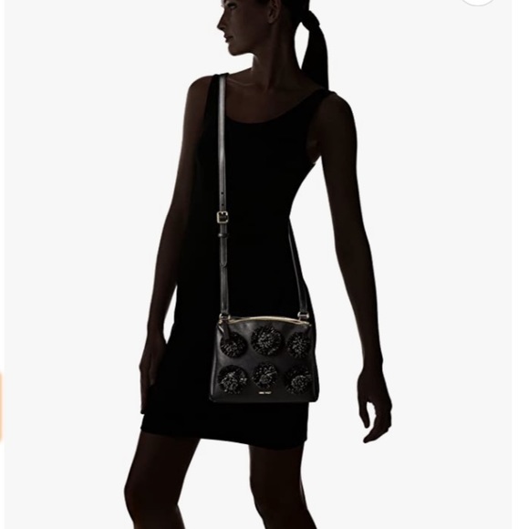 NINE WEST black floral Pom crossbody - Picture 2 of 13